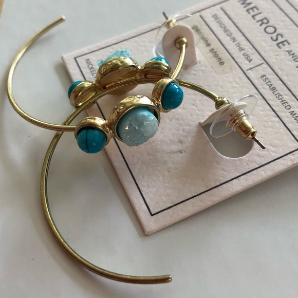 M&M Aqua Druzy & Turquoise Hoops in Gold - Picture 2 of 5